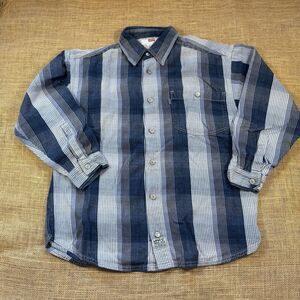 Vntg 90s Levi's SilverTab Woman's Denim Blue/Gray Striped Shirt Metal Buttons L
